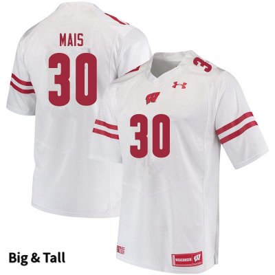 Men's Wisconsin Badgers NCAA #30 Tyler Mais White Authentic Under Armour Big & Tall Stitched College Football Jersey DY31A12PN